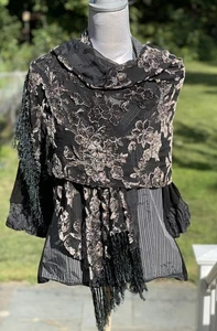 De Colección Bufanda de Terciopelo Burnout Mantón Envolvente Flecos Negro Beige Hilo Brillante Gótico Y2K - Imagen 1 de 8