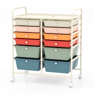 12-Drawer Rolling Storage Cart Organizer Cart w/ 2 Sizes Plastic Drawers Macaron - Picture 1 of 10