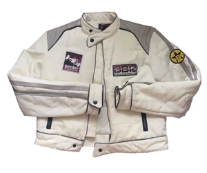 Bomb Boogie Raceway Team Jacket women White T-bird Leather Moto Sz S-M-L Rare - Picture 1 of 16