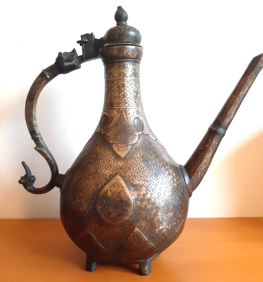 Antigua India Mughal Islámica Bronce Ewer Aftaba Siglo XVIII India Foto 1 de 4