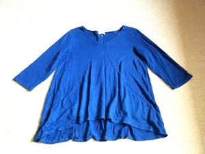 Womens Top-HABITAT-blue 100% linen hi-lo V-neck w/pockets tunic 3/4 slv-M - Picture 1 of 4