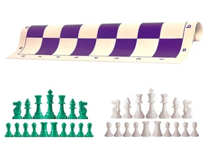 Piezas de ajedrez verde y blanco tablero de vinilo púrpura de 20" - juego de ajedrez de triple peso - Imagen 1 de 4