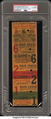 1924 MLB BASEBALL WORLD SERIES PSA FULL TICKET GAME 1 2 6 WASHINGTON SENATORS - Image 1 of 2