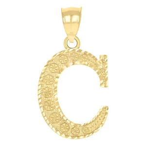 Pure 10k Yellow Gold Unisex Initial "C" Letter Pendant 2g Diamond Cut Real Charm - Picture 1 of 2