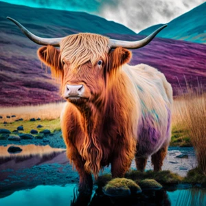 Obras de Arte enmarcadas profundas únicas de 30 mm con estampado de lona de vaca de las Tierras Altas - Imagen 1 de 2