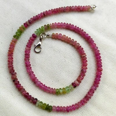 Natural Multicolor Tourmaline Gems 4.5 mm Smooth Rondelle  Beads 16" Necklace - Image 1 of 4