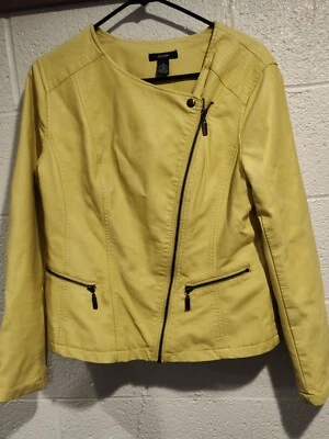 Chaqueta de cuero sintético Alfani amarilla talla S para mujer Foto 1 de 3