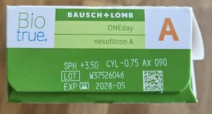 30 Stück Kontaktlinsen Bausch+Lomb Sph+3,5 Cyl-0,75, Ax 90 - Bild 1 von 4
