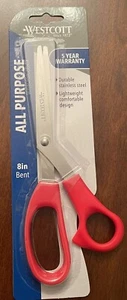 Westcott All Purpose Scissors, 8 Inch Bent, Red New - Picture 1 of 1