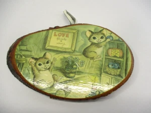 "Love finds a Way" Live Edge Wood Plaque Vtg Mice Cottage Cabin Wall Hanging USA - Picture 1 of 13