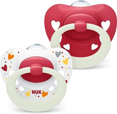 BRANDED NUK Signature Night Baby Heart-Shaped Dummy 18-36month BPA-Free Silicone 2 Count