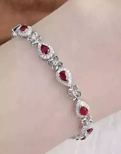 VALENTINO Bracciale tennis donna rubino rosa creato in laboratorio pera 10 ct placcato oro bianco 14 kt