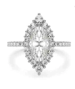 Anillo de compromiso halo de moissanita blanco corte marquesa de 2,23 quilates oro blanco sólido de 14 k - Imagen 1 de 2