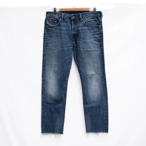 Diesel Jeans Men 34x28 Blue Buster Button Fly Medium Wash Cut Out Raw Hem USA - Picture 1 of 16