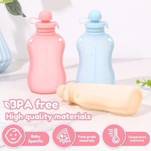 3Pcs Silicone Baby Food Pouch Reusable Squeezable Pouch 150ml/5oz qrkJD - Picture 1 of 11