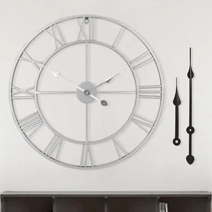 Large Modern Metal Wall Clocks Vintage Round Nearly Silent Little Ticking Bat... - Picture 1 of 8