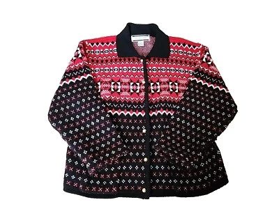 ЖЕНЩИН темно черный / красный кнопка кардиган свитер - кристалл Кобе - размер большой - Изображение 1 из 4