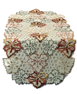 Doily Boutique Table Runner, Dresser Scarf, or Doily with Fall Cutwork Leaves - Image 1 of 4