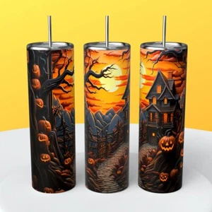 “3D Halloween" Skinny Steel Tumbler with Straw - Picture 1 of 1