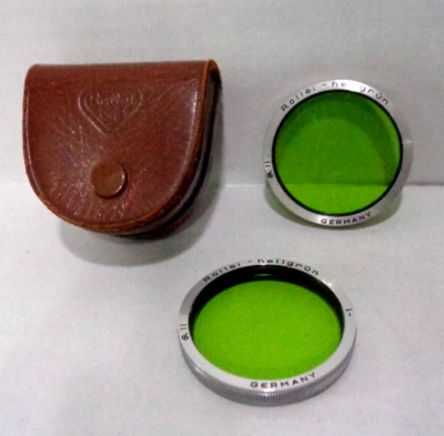 Lote de 2 filtros vintage Rollei Hellgrun verde claro bahía 2 Alemania con estuche usados en excelente estado Foto 1 de 4