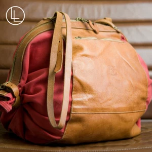 IL BISONTE Large Brown Leather / Canvas Candy Bag (Approx. 64cm x 43 cm Flat) - Picture 1 of 11