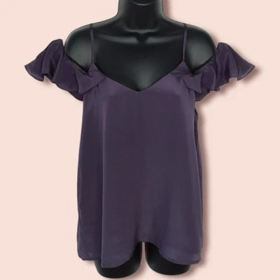 Royal Project Blouse Medium Petite Purple Silk Cold Shoulder Ruffle Romantic NWT - Image 1 of 4