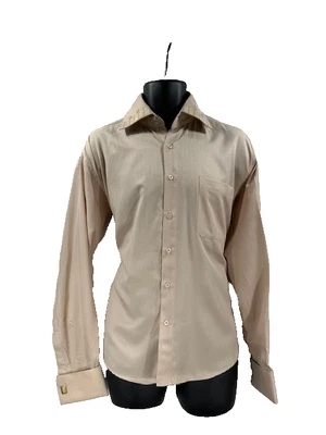 Camicia elegante uomo Bruno Conte marrone chiaro polsini francesi con polsini taglia 15,5 - Immagine 1 di 4