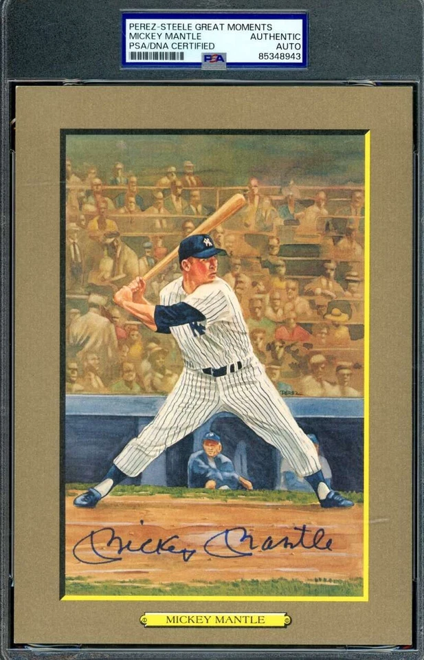 Cartão postal autografado Mickey Mantle PSA DNA certificado de autenticidade Perez Steele Great Moments - Imagem 1 de 1