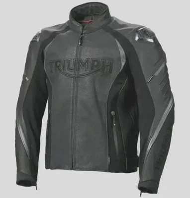Chaqueta de cuero de motociclista Triumph para hombre chaqueta de motocicleta de cuero de vaca genuino Foto 1 de 4