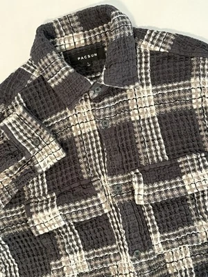 Camisa a Cuadros Tejida Gofre Pacsun Para Hombres Botón Grande Ropa de Trabajo Exterior Tejida Preppy Foto 1 de 4