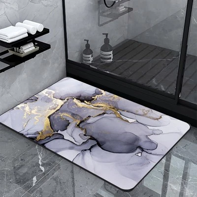Badematte rutschfest saugfähig Badvorleger Badezimmerteppich Graugold-005 - Bild 1 von 4