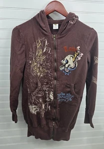 Vintage Y2K Don Ed Hardy Designs Tattoo Grafik Hoodie mit durchgehendem Reißverschluss Totenkopf Herz  - Bild 1 von 12