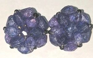 Vintage German Marked Amethyst Beaded Clip-On Earrings - Picture 1 of 2