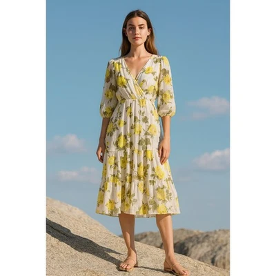 Vestido Calvin Klein Mujer 14W Amarillo Floral Maxi Boda Cottagecore Femenino Foto 1 de 4