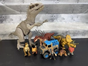 *RARE*Jurassic World Indominous Rex & Bajadasaurus Dinosaur + 5 Dinos, Jeep, Man - Picture 1 of 7