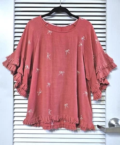 rose clay ribbon embro fringe ruffle slev top XL - Picture 1 of 4