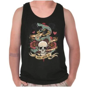 Love Kills Deal With It Skull Snake Tattoo Tank Top T Shirts Tees Men Women - Picture 1 of 7
