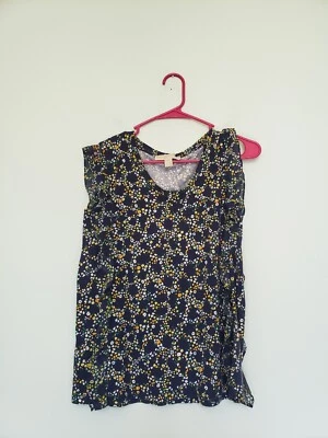 Blusa Michael Kors Mujer M Tejida Manga Corta Volantes Azul Cuello Redondo Floral Foto 1 de 4