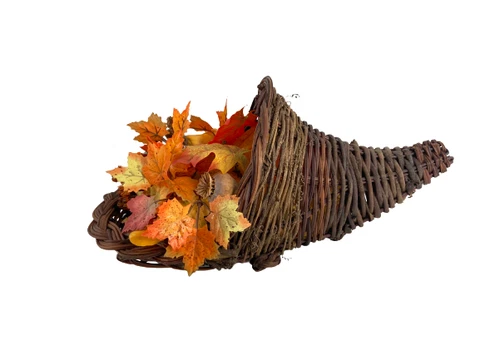 Cornucopia Horn Dark Natural Wood Basket Twig Filler Leaves Picks Thanksgiving Cover
