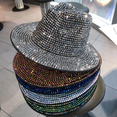 1Шт искусственной шерсти со стразами шляпа блестящий британский широкополый крышка джаз танец клуб шляпа - Изображение 1 из 4