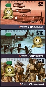 1995 Australia Segunda Guerra Mundial 50 años conjunto de 3 tarjetas telefónicas como nuevas nunca usadas, como nuevas - Imagen 1 de 1