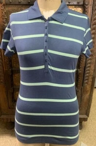 Pique Polo T-Shirt women's Juniors Hering Brand blue stripes summer sale - Picture 1 of 2