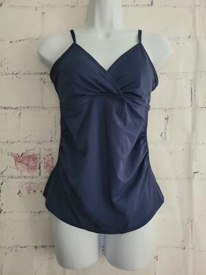 Traje de baño Jaclyn Smith Tankini Top solo talla 8 azul marino cruzado cuello en V acolchado Foto 1 de 4