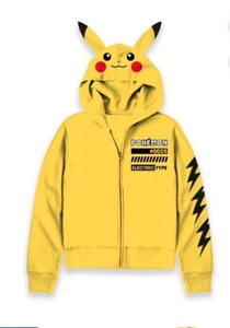 Pokemon Boys Zip Up Hoodie Electric Type Boys Size Med 8 Yellow Pikachu Hood - Picture 1 of 4