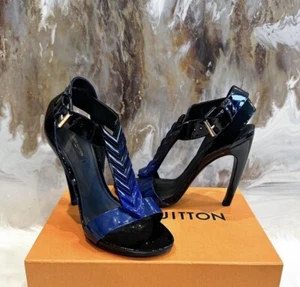 Louis Vuitton Blue Ombre Essential V Rubber Patent Sandal Heels 38.5 - Picture 1 of 9