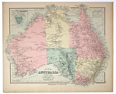 Mapa original antigo da Austrália, Palestina 1881 - Imagem 1 de 4