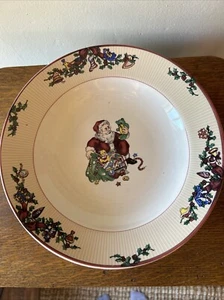 Menge 4 Vintage Fits & Floyd Suppenschüsseln Weihnachtsmänner Liste Weihnachten Rand 9,25" - Bild 1 von 4