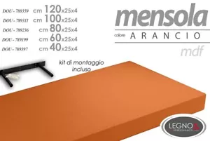 MENSOLA DI LEGNO MDF CM 100*25*3.8 COMPRESO KIT DI MONTAGGIO ARANCIONE PENSILE - Foto 1 di 1