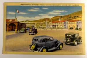 Tijuana Mexiko Vintage Postkarte USA Internationale Grenze Zoll alte Autos Leinen - Bild 1 von 6