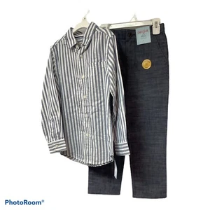 Cat & Jack Boys' Outfit Size 6-7 Button-Down Shirt striped And Pants - Picture 1 of 9
